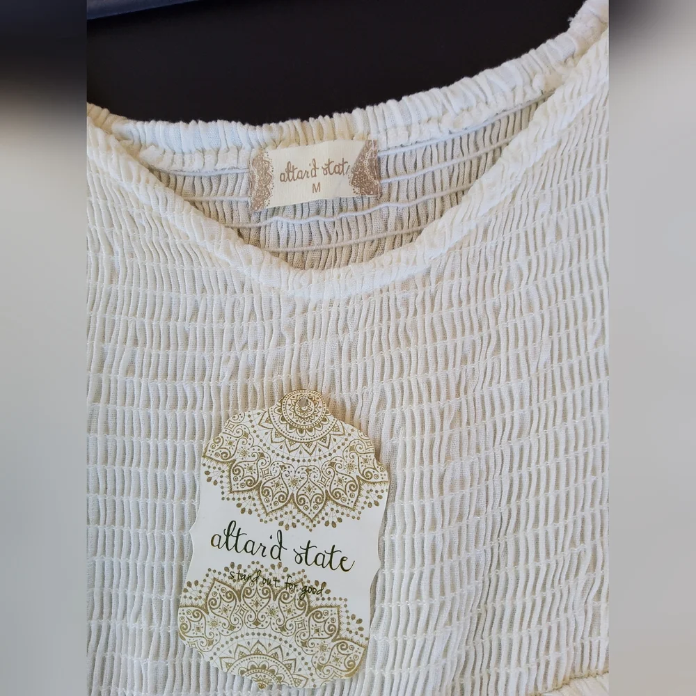 Alter'd State NWT white Boho baby-doll dress with shirred bodice - Picture 8 of 10